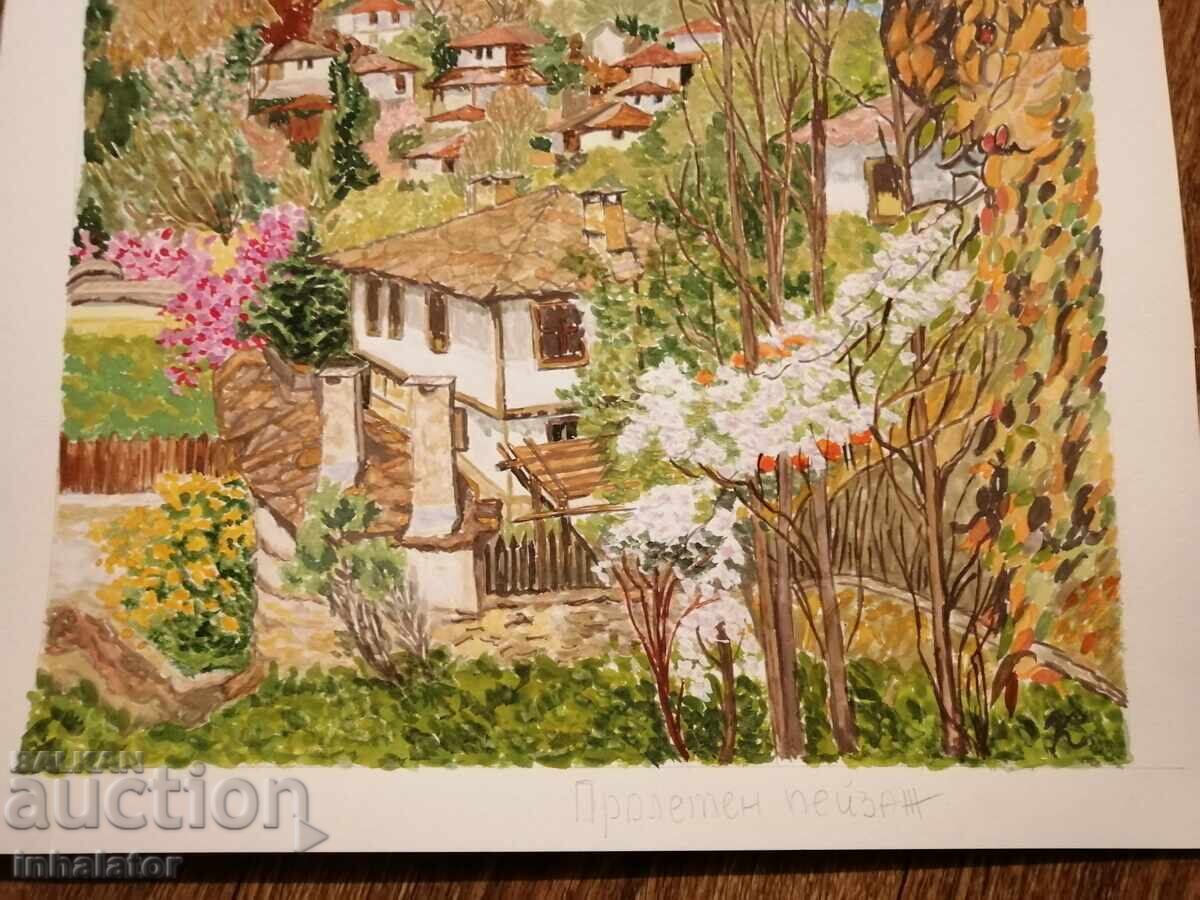 Аукцион Акварел  Пролетен пейзаж 36 - 30 см