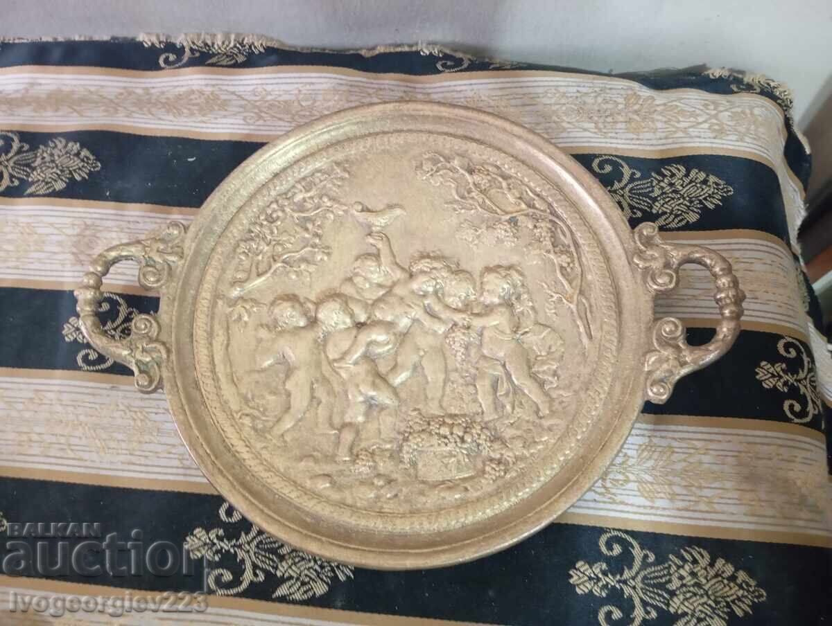 Old bronze tray, basket