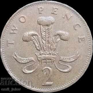 2 пенса-Обединено Кралство(United Kingdom 2 pence)1991 год. с цена € 0.20 | 0.39 лв.