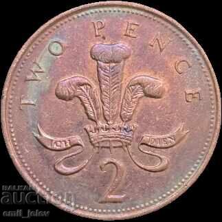 2 пенса-Обединено Кралство(United Kingdom 2 pence)1999 год. с цена € 0.20 | 0.39 лв.