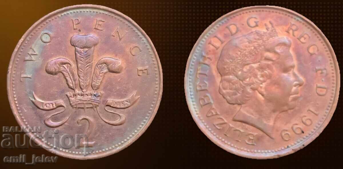 2 пенса-Обединено Кралство(United Kingdom 2 pence)1999 год.