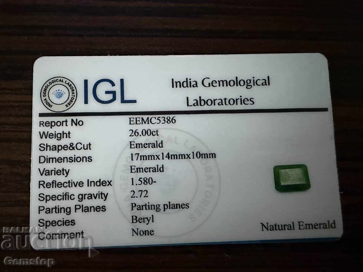 Доставка на БЗЦ! 26.000 к-та естествен емералд емералд серт.IGL от 1ст!