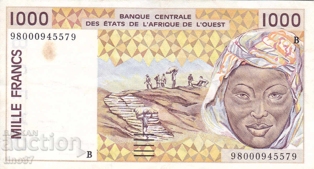 tino37- ΔΥΤΙΚΗ ΑΦΡΙΚΗ / ΜΠΕΝΙΝ /-1000 ΦΡΑΓΚΑ - 1998 - VF με τιμή € 6.90 | 13.50 BGN tino37- ΔΥΤΙΚΗ ΑΦΡΙΚΗ / ΜΠΕΝΙΝ /-1000 ΦΡΑΓΚΑ - 1998 - VF με τιμή € 6.90 | 13.50 BGN