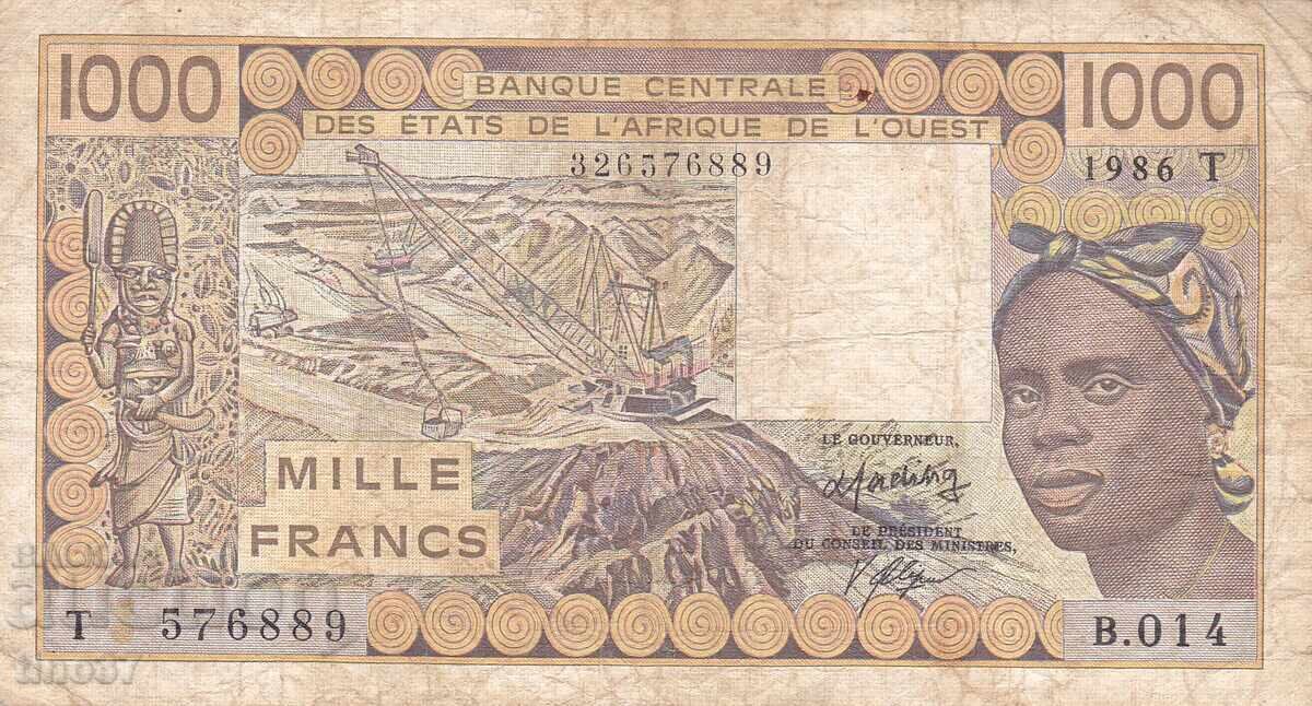tino37 - WEST AFRICA /TOGO/ - 1000 FRANCS - 1986 with price € 8.90 | 17.41 BGN