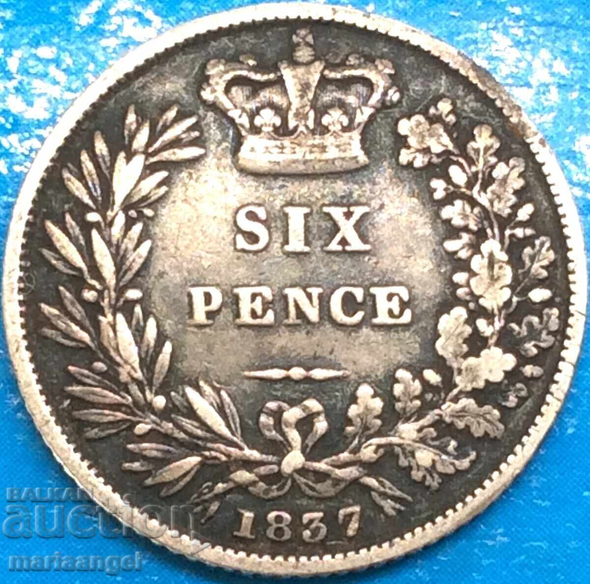 Marea Britanie 6 pence 1837 William IV argint cu preț € 38.00 | 74.32 BGN