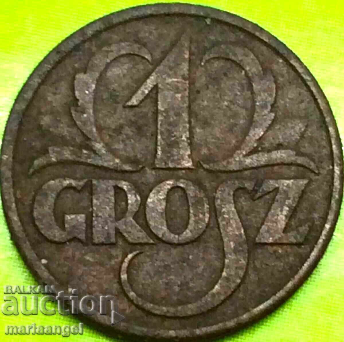 Poland 1 Grosz 1931 Copper - RR - Extremely Rare Year - 6