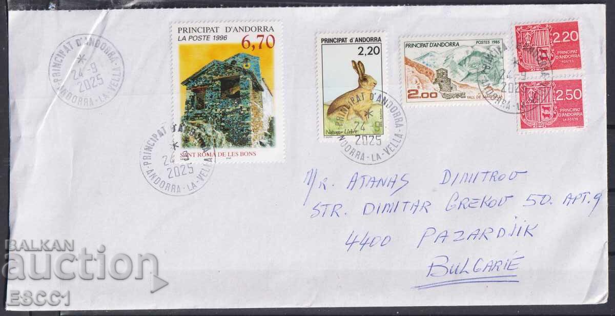 Пътувaл плик с марки Църква 1985 1996 Заек Гербове от Андора Пътувaл плик с марки Църква 1985 1996 Заек Гербове от Андора