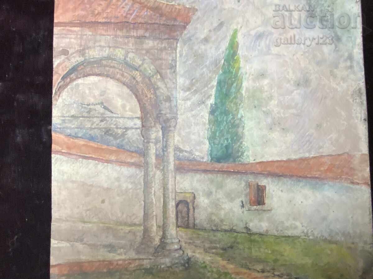 Аукцион Картина акварел върху метална плоча