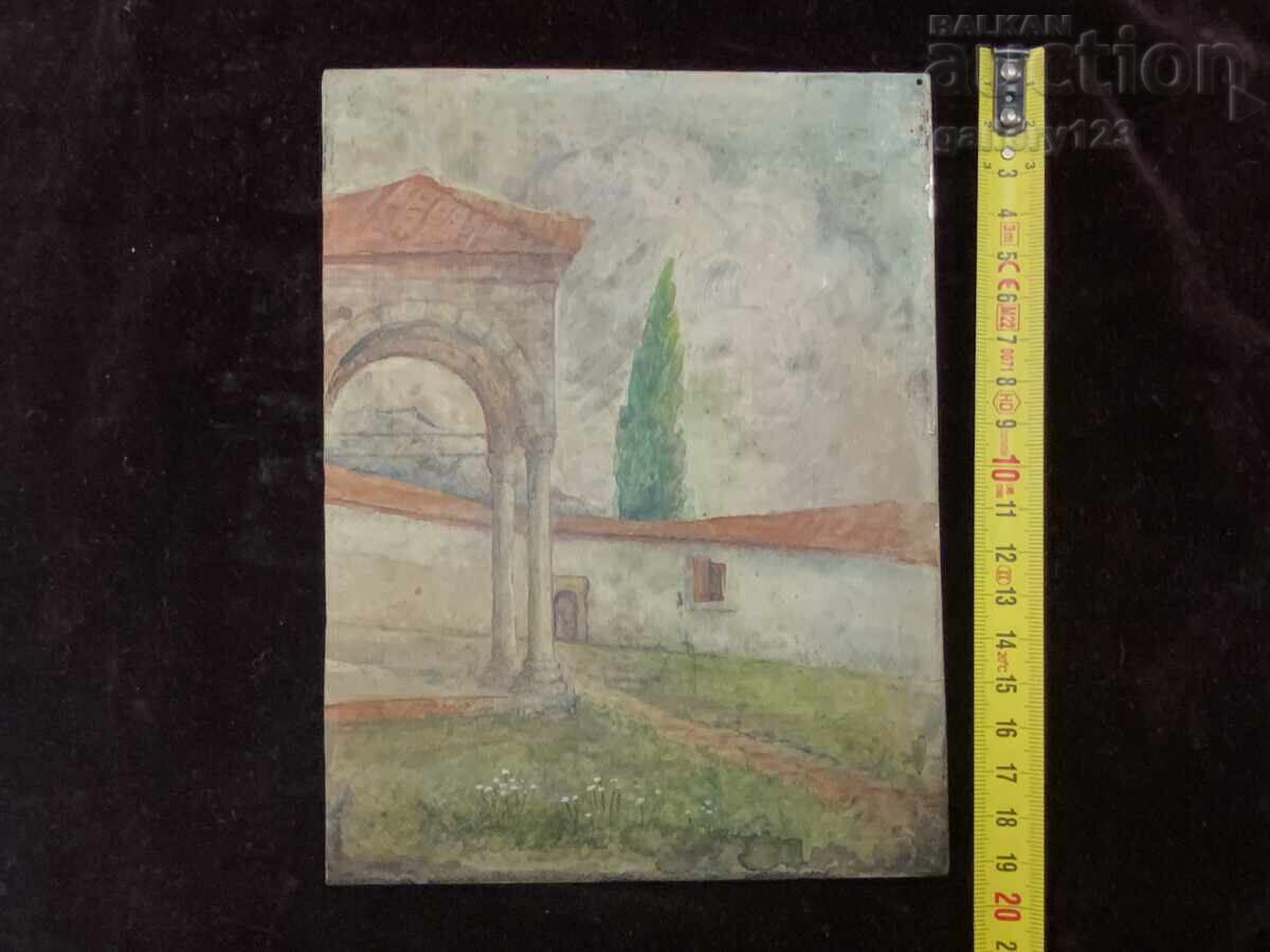 Картина акварел върху метална плоча