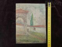 Έργο ζωγραφικής με ακουαρέλα σε μεταλλική πλάκα