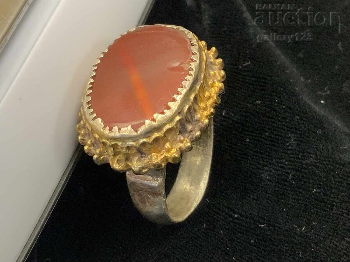Inel argint ștanțat carneol aurit Inel argint ștanțat carneol aurit