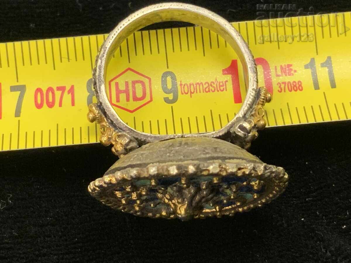 Silver ring, champlevé enamel, gilt - 6