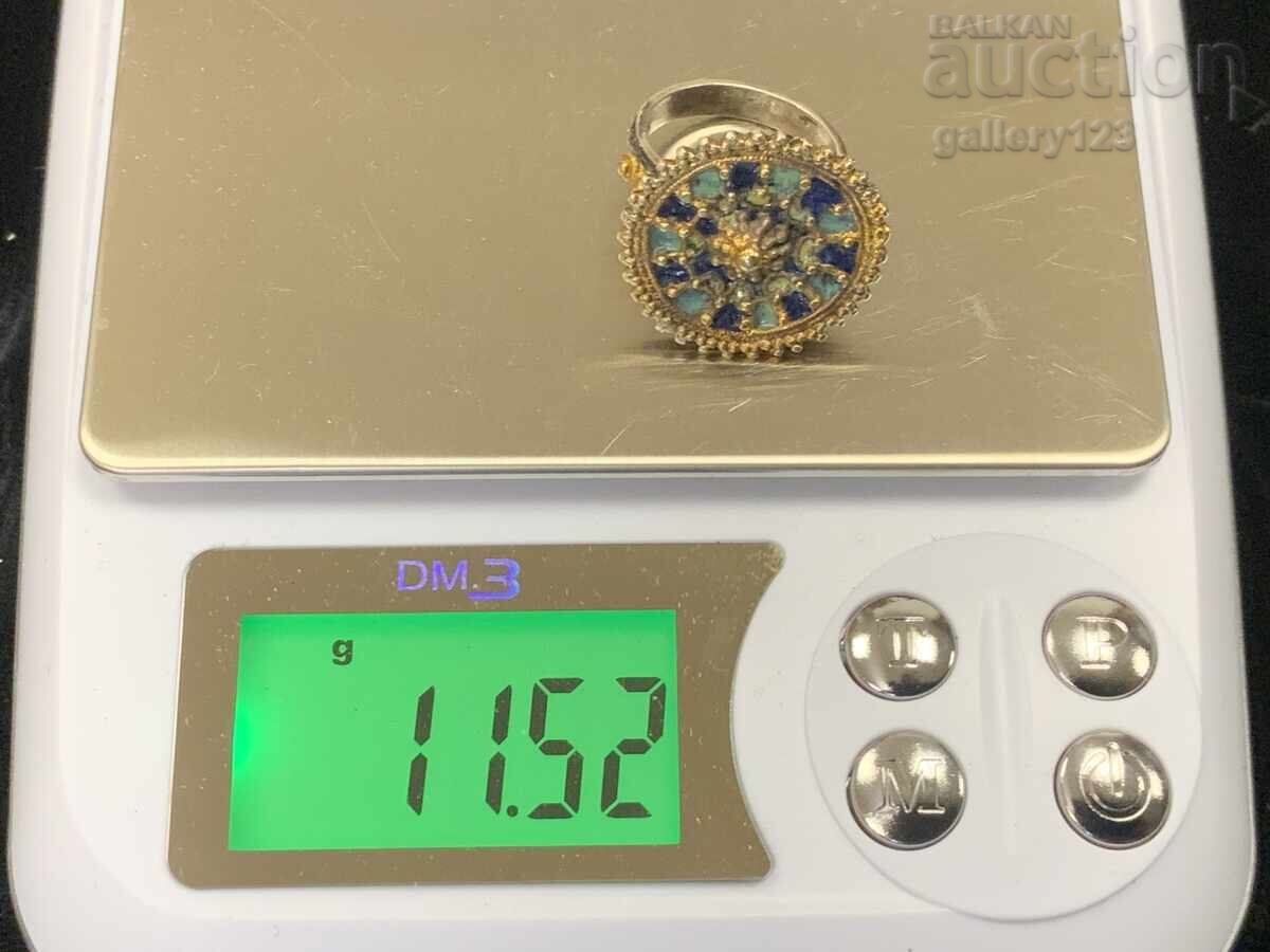 Silver ring, champlevé enamel, gilt - 7