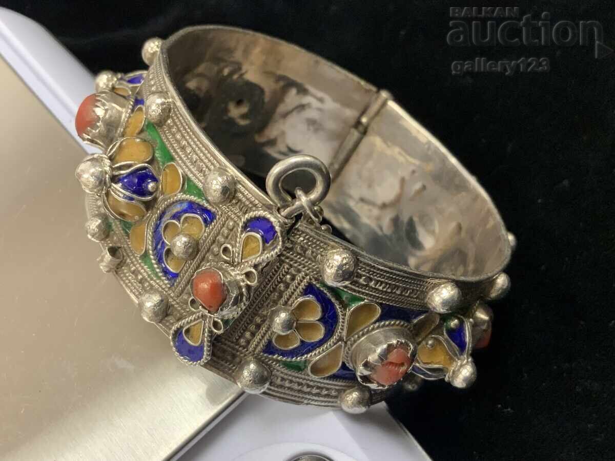 Brățară veche de argint email colorat filigran celular corali - 5 Brățară veche de argint email colorat filigran celular corali - 5