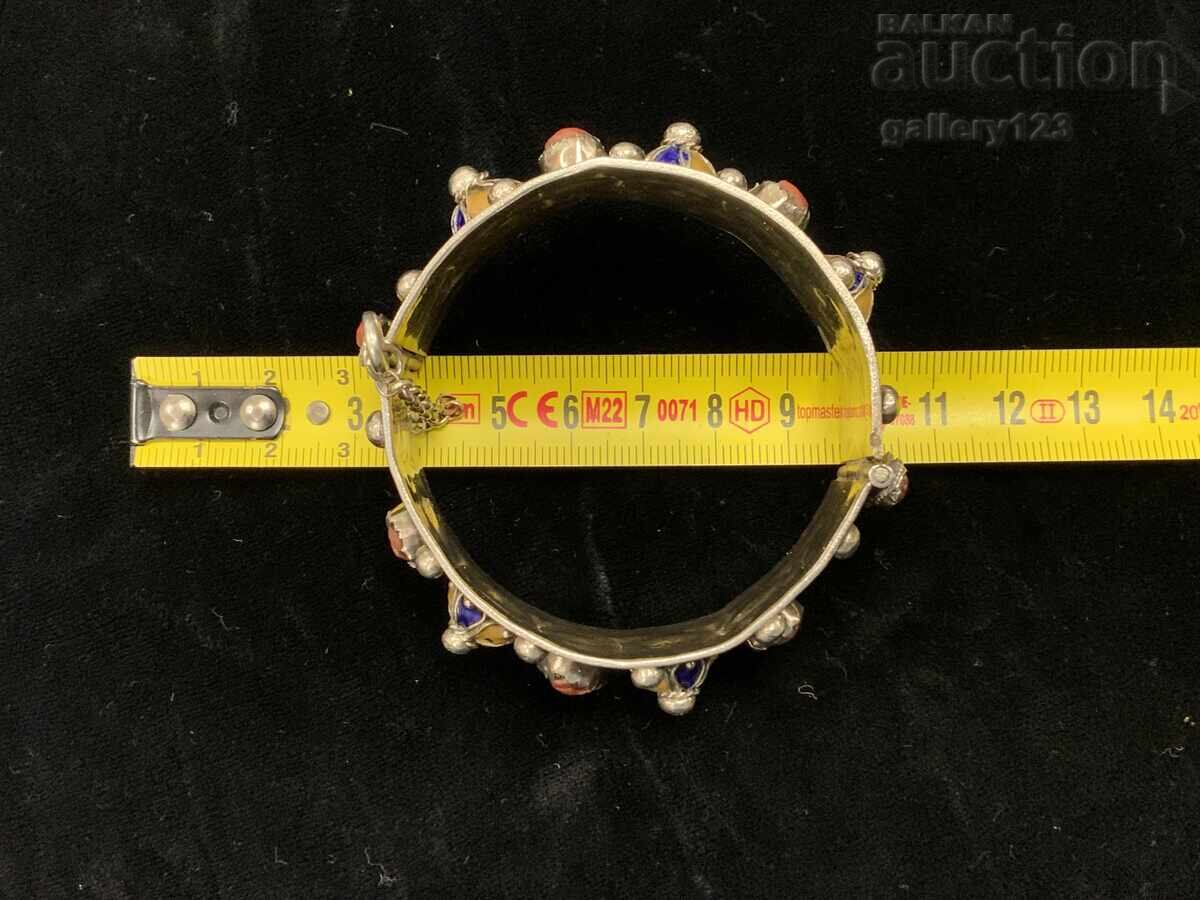 Brățară veche de argint email colorat filigran celular corali - 6 Brățară veche de argint email colorat filigran celular corali - 6