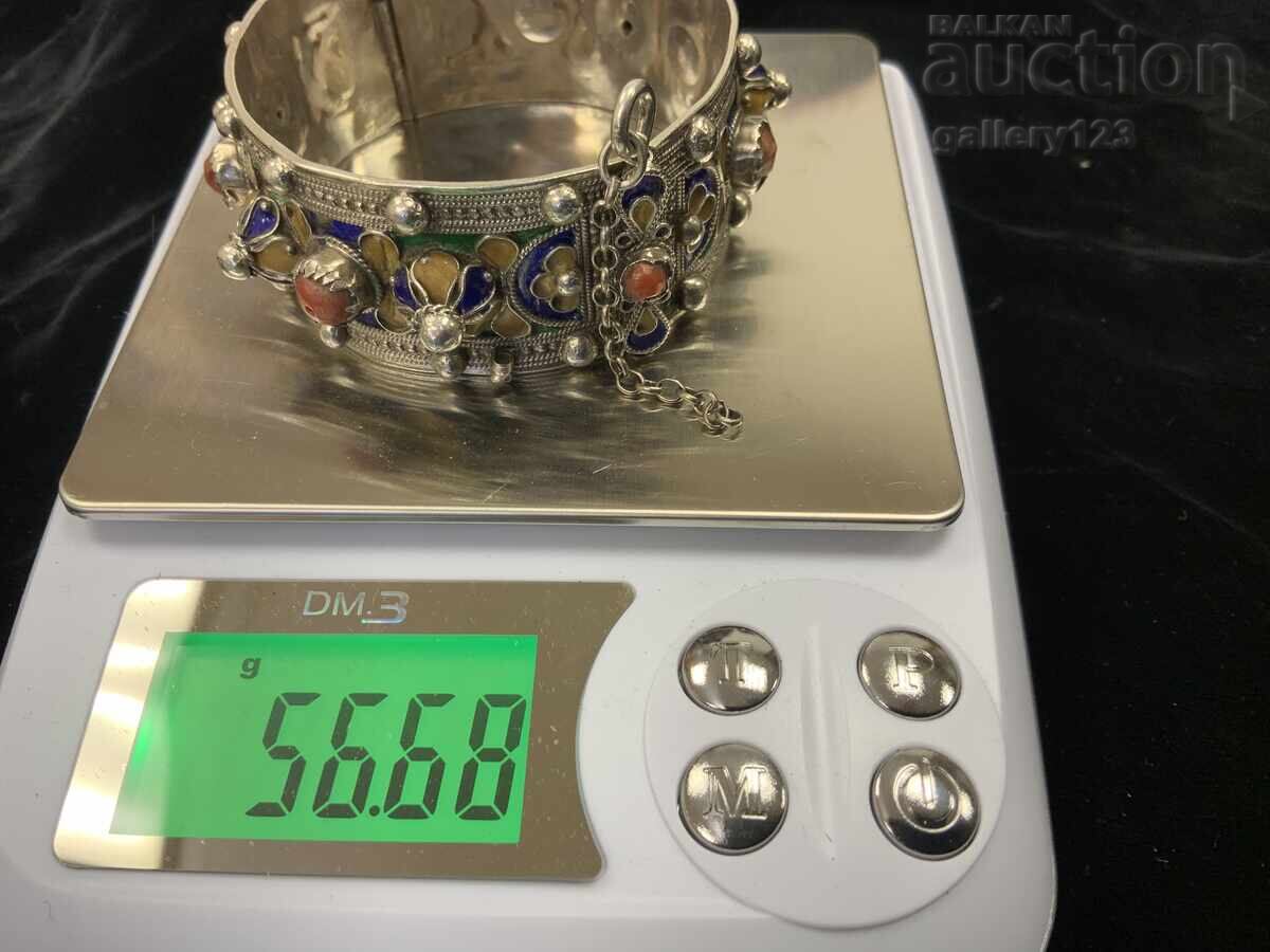 Brățară veche de argint email colorat filigran celular corali - 7 Brățară veche de argint email colorat filigran celular corali - 7