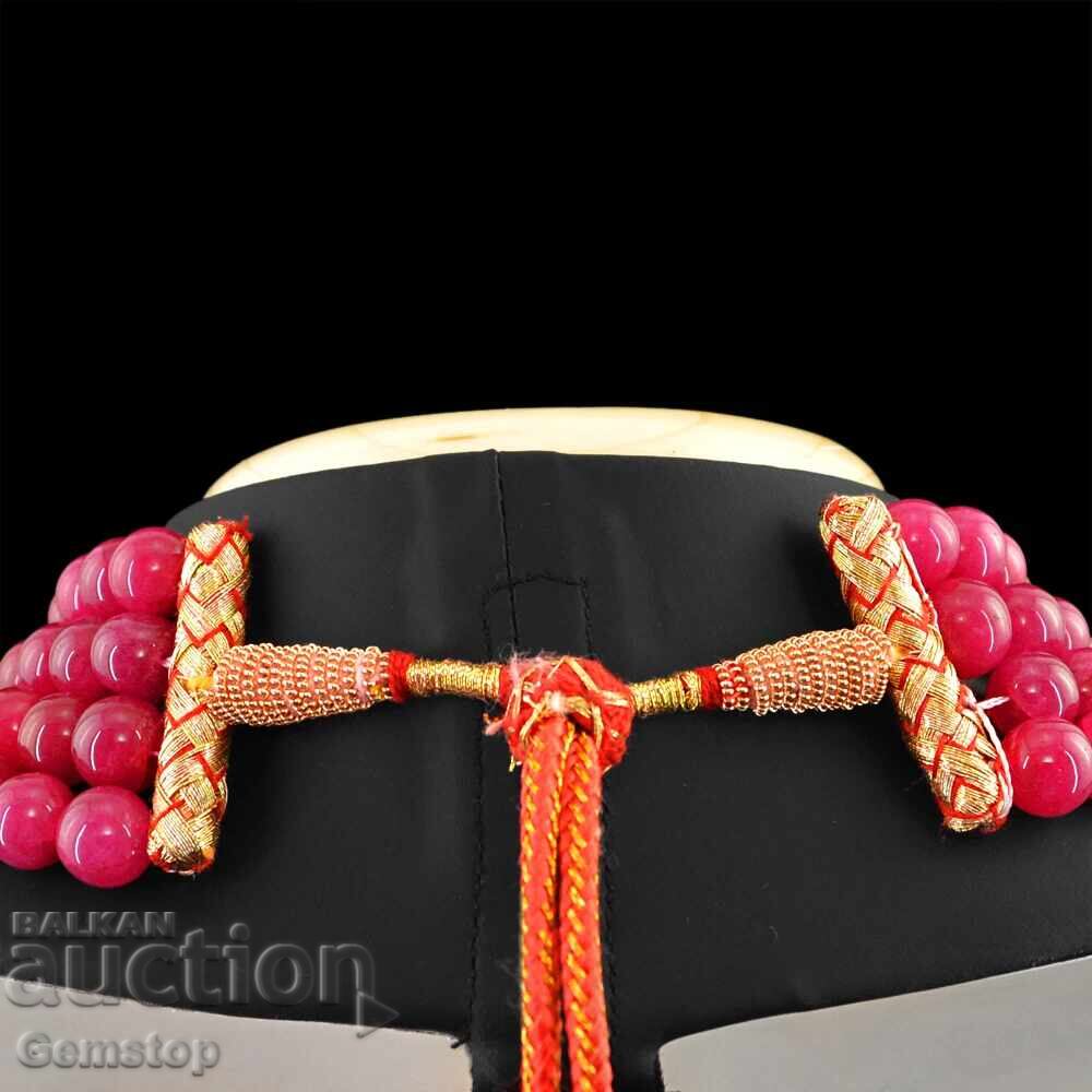 Auction  BZC! 1109 ct four-row ruby-corundum necklace from 1st!