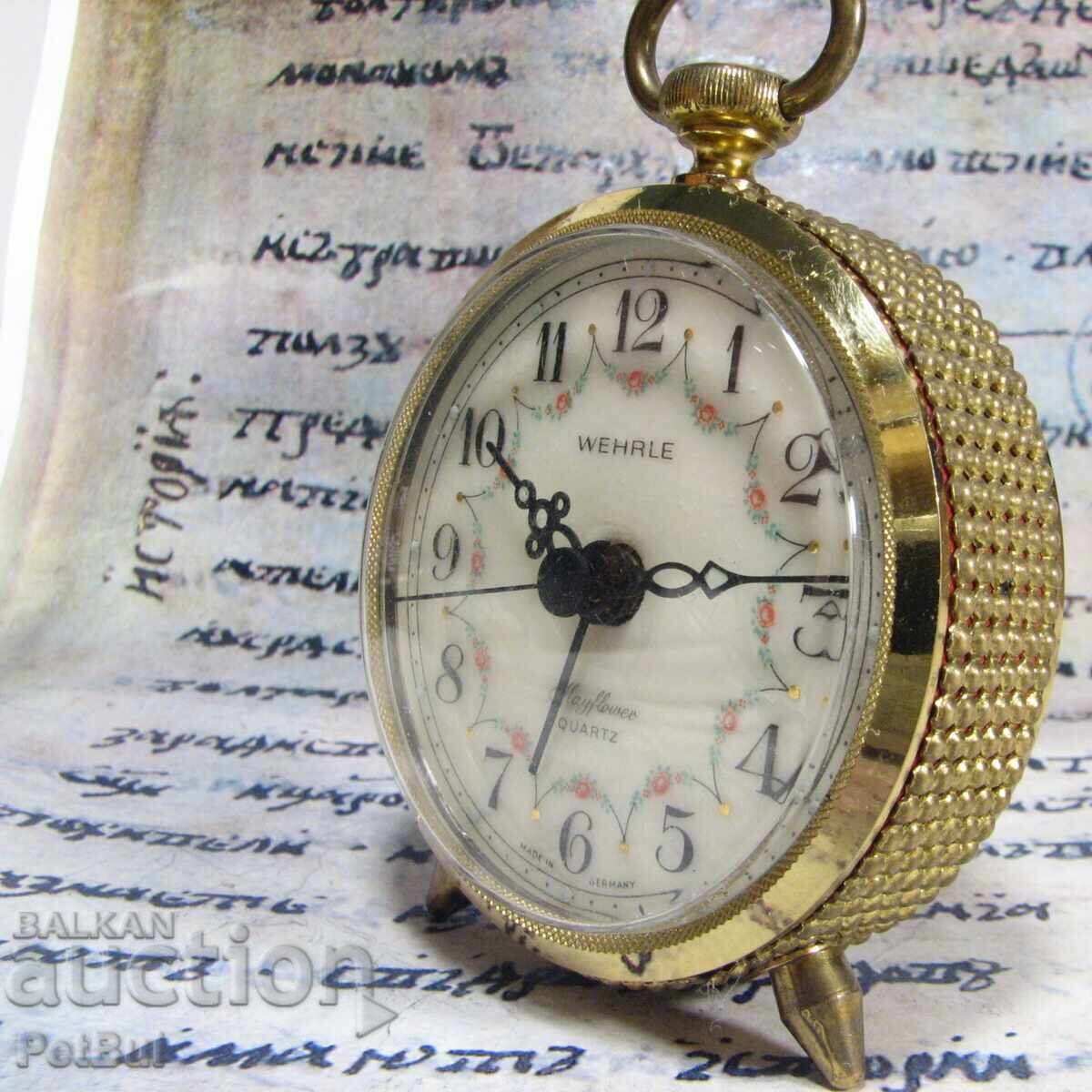 Ceas deșteptător mic, vechi, Ceas de călătorie, WEHRLE Germania Ceas deșteptător mic, vechi, Ceas de călătorie, WEHRLE Germania