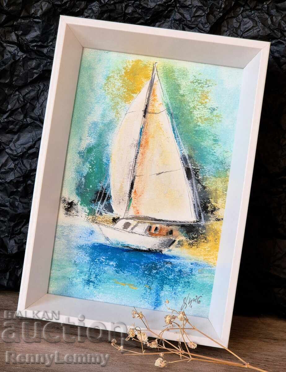 Auction Hand, Sea, Small Pastel Painting Auction Hand, Sea, Small Pastel Painting