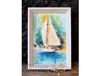 Длан море, малка картина пастел