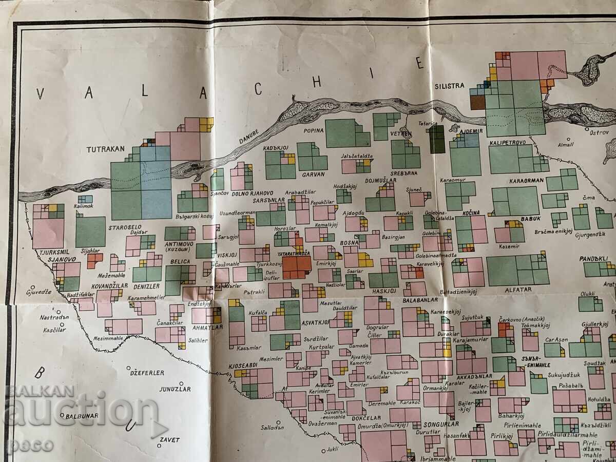 Licitație Hartă etnografică a Dobrogei Stoyan Romanski 1915 Licitație Hartă etnografică a Dobrogei Stoyan Romanski 1915
