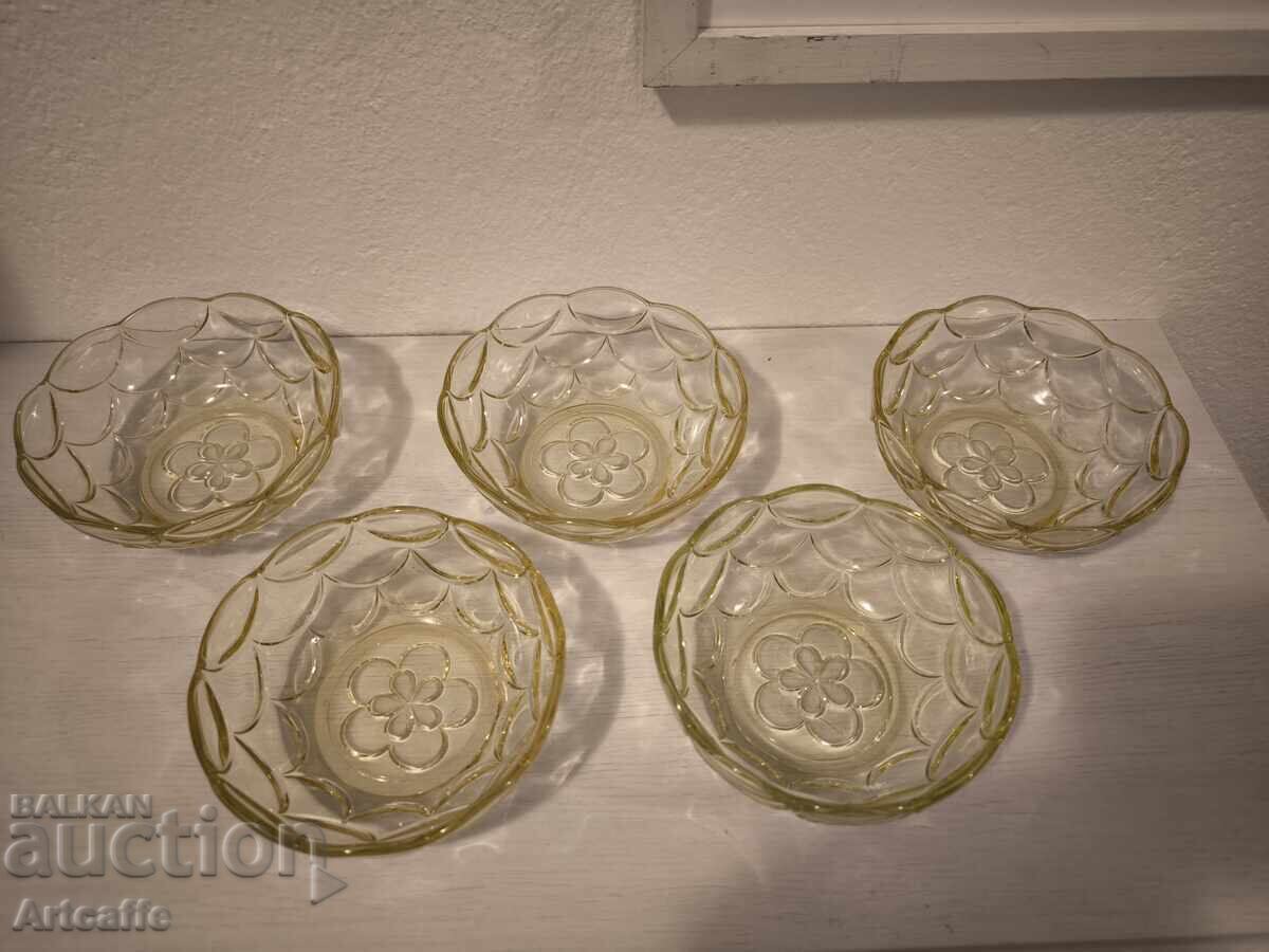 Set of 5 green bowls - uranium glass with price € 66.00 | 129.08 BGN Set of 5 green bowls - uranium glass with price € 66.00 | 129.08 BGN