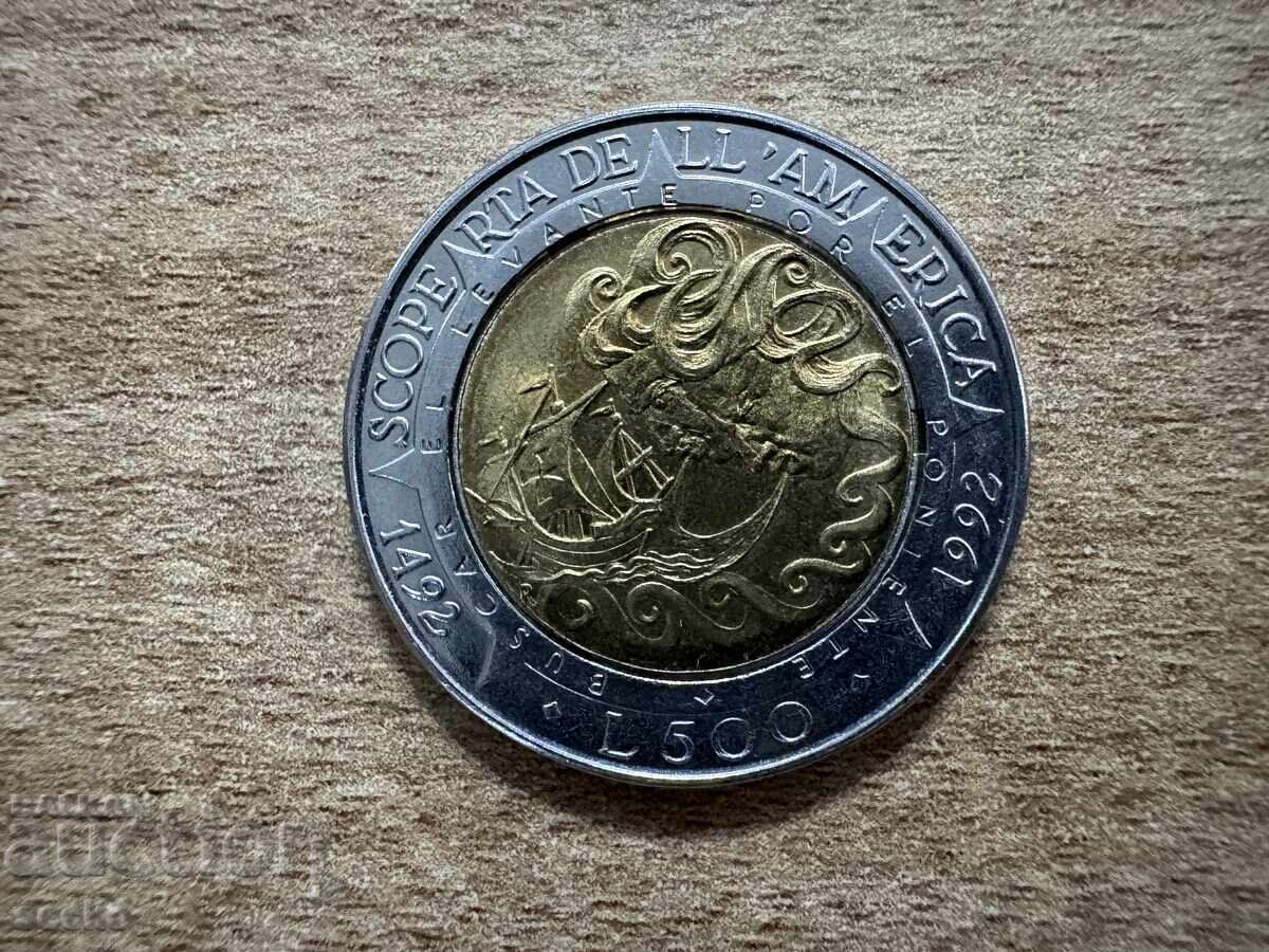 Сан Марино - 500 лири (1992) - 500 г. от откриването на ...
