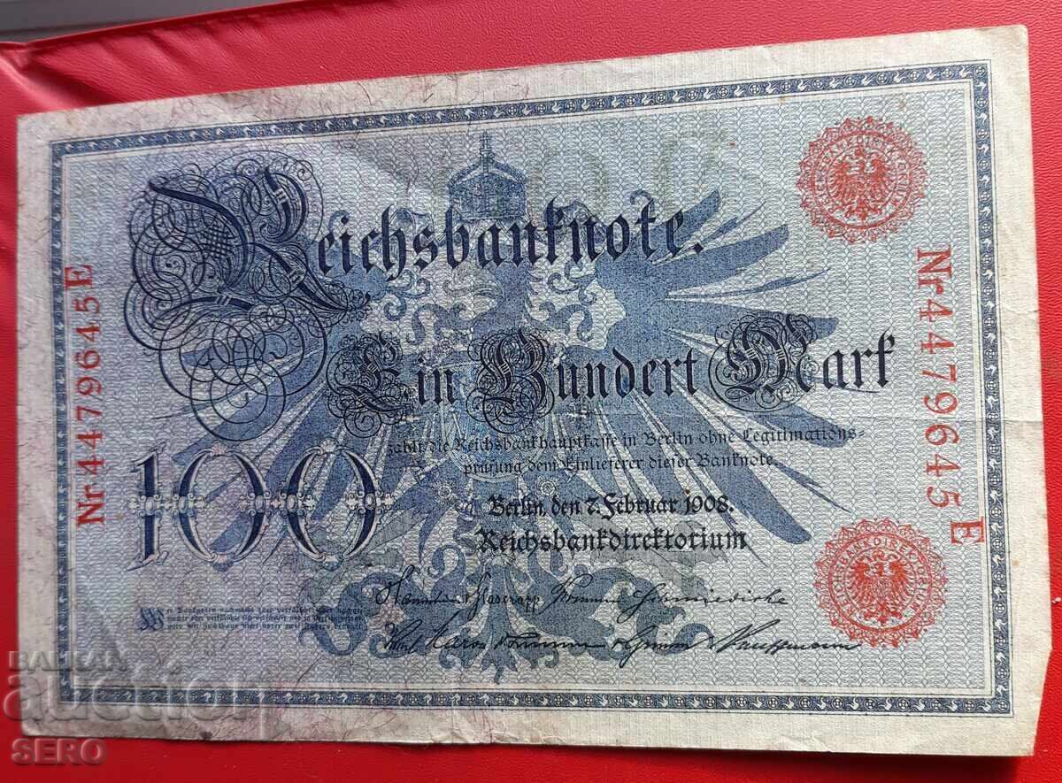 Banknote-Germany-100 marks 1908-red number with price € 1.00 | 1.96 BGN