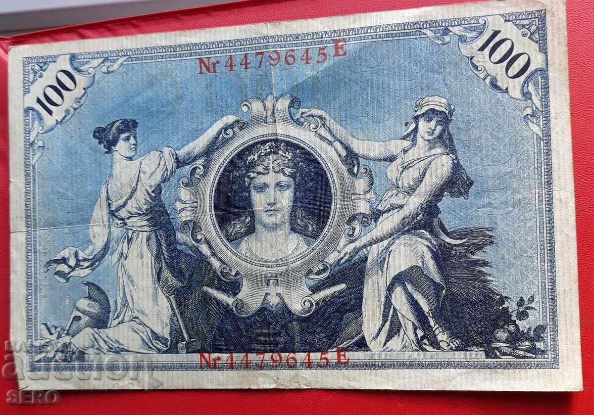 Banknote-Germany-100 marks 1908-red number