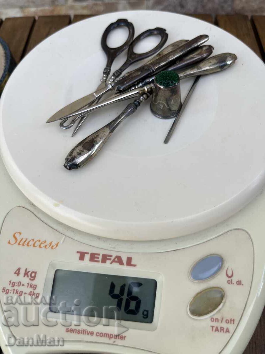 Vintage 19th-century silver sewing set, silver, with a hollow - 5