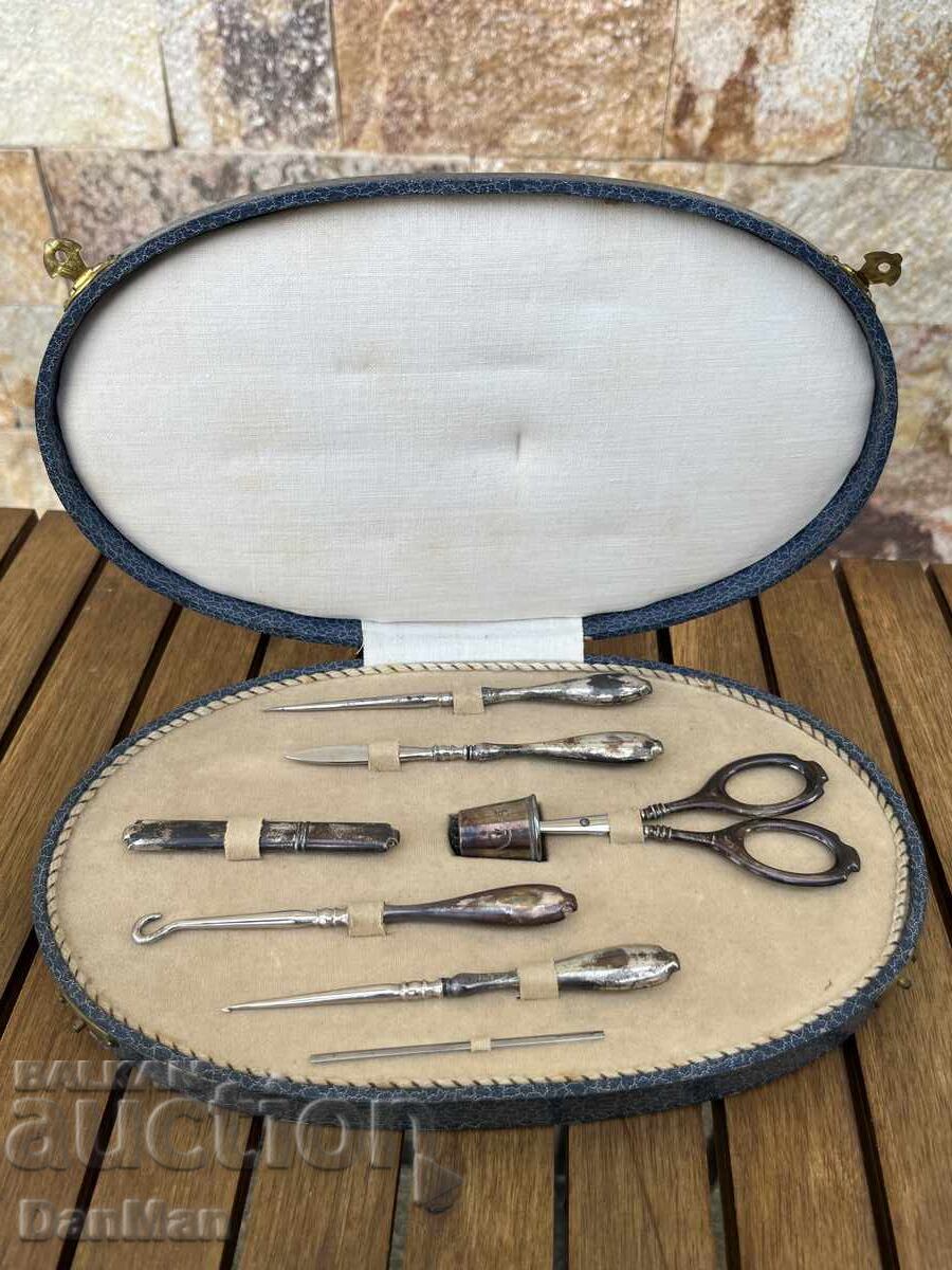 Vintage 19th-century silver sewing set, silver, with a hollow