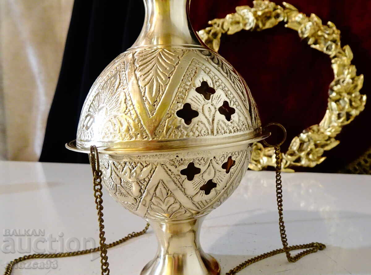 Κρεμαστό μπρούτζινο θυμιατήρι, θυμιατήρι, καντήλι, θυμιάτηρας - 7