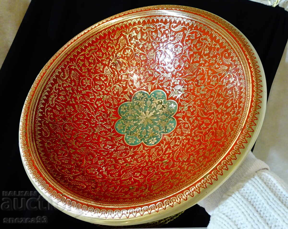 Bronze fruit bowl, cloisonné enamel, fish, vines with grapes - 5 Bronze fruit bowl, cloisonné enamel, fish, vines with grapes - 5