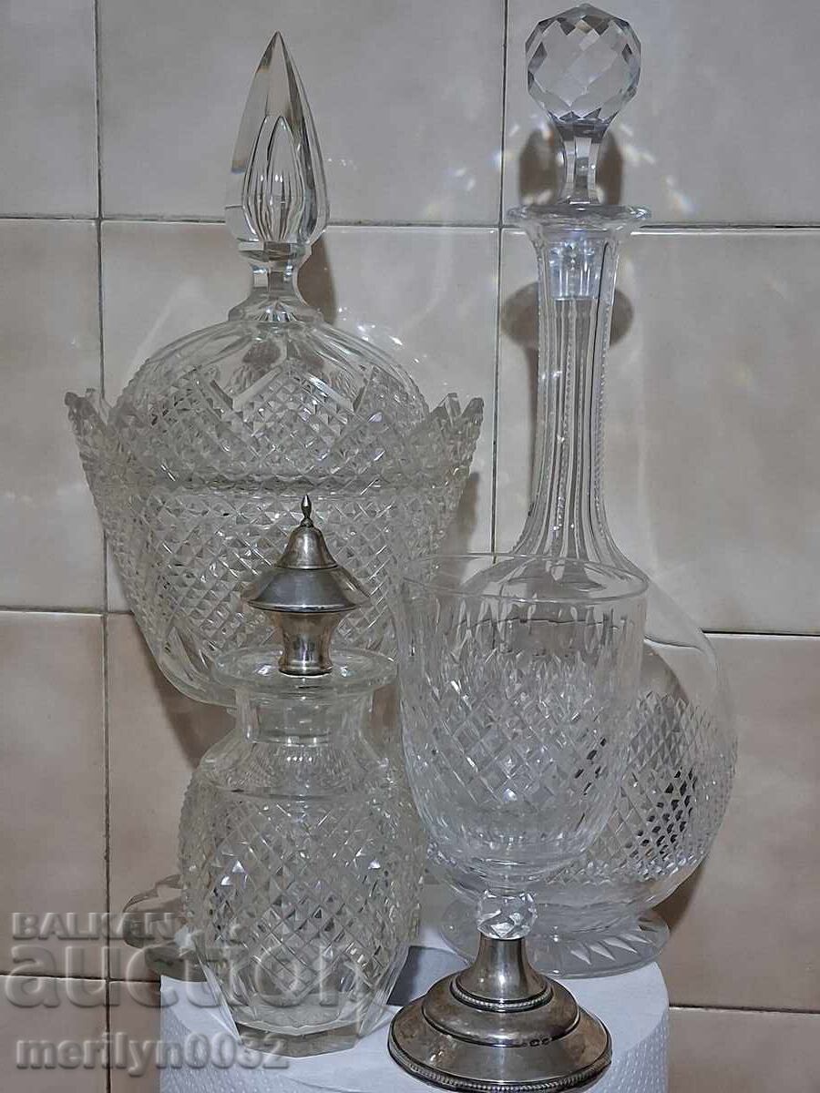 Изящен сервиз 4 бр оловен кристал сребро 1892 г RR Изящен сервиз 4 бр оловен кристал сребро 1892 г RR