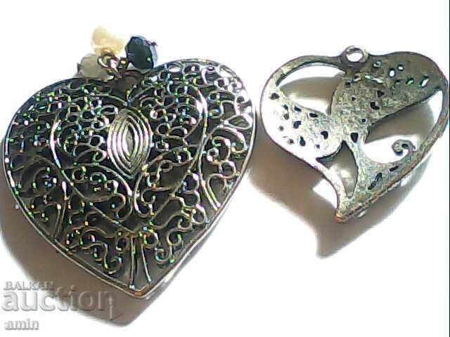 Large Silver-Plated Heart Pendants - 5