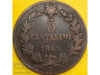 ΙΤΑΛΙΑ 1862 5 centesimi centesimi N - Naples