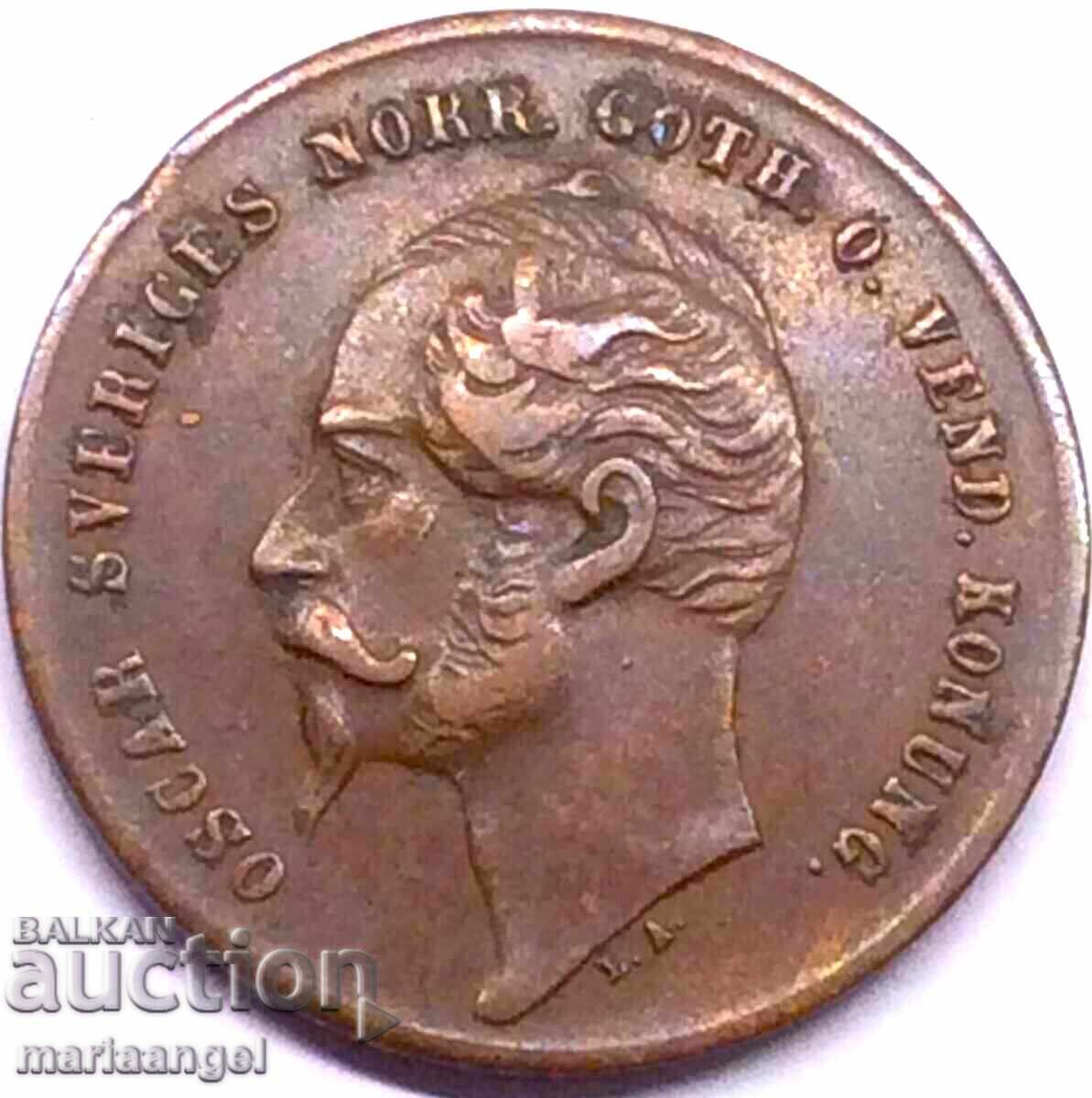 Σουηδία 2 Όρε 1858 Όρε Βασιλιάς Όσκαρ χαλκός Σουηδία 2 Όρε 1858 Όρε Βασιλιάς Όσκαρ χαλκός