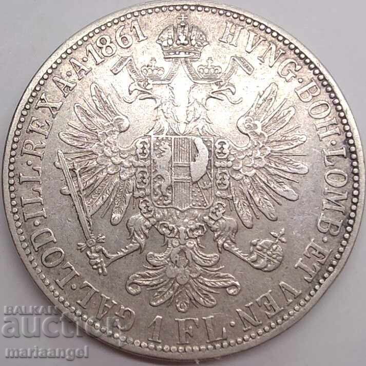 1 Флорин 1861 Австрия Франц Йозеф сребро Патина - 6