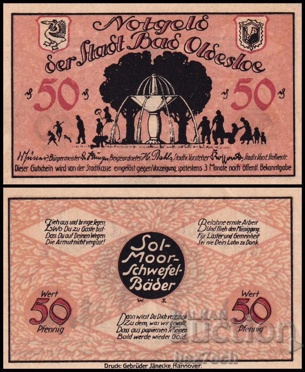 ❤️ Germania Bad Oldesloe 1914-1924 50 pfennig UNC noua ❤️ ❤️ Germania Bad Oldesloe 1914-1924 50 pfennig UNC noua ❤️