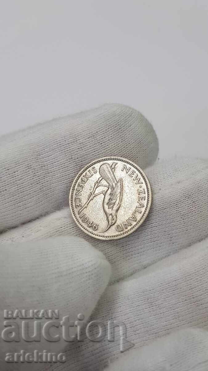 Доставка на Колекционна сребърна монета 6 пенса 1946 Нова Зеландия Доставка на Колекционна сребърна монета 6 пенса 1946 Нова Зеландия