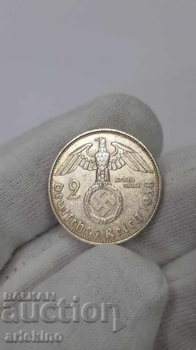 Collectible Silver Coin 2 Marks 1938 Germany
