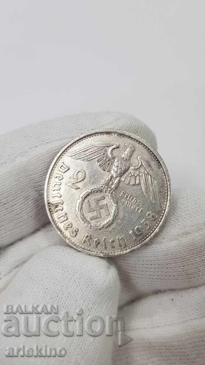 Колекционна сребърна монета 2 марки 1938 Германия с цена € 15.00 | 29.34 лв. Колекционна сребърна монета 2 марки 1938 Германия с цена € 15.00 | 29.34 лв.