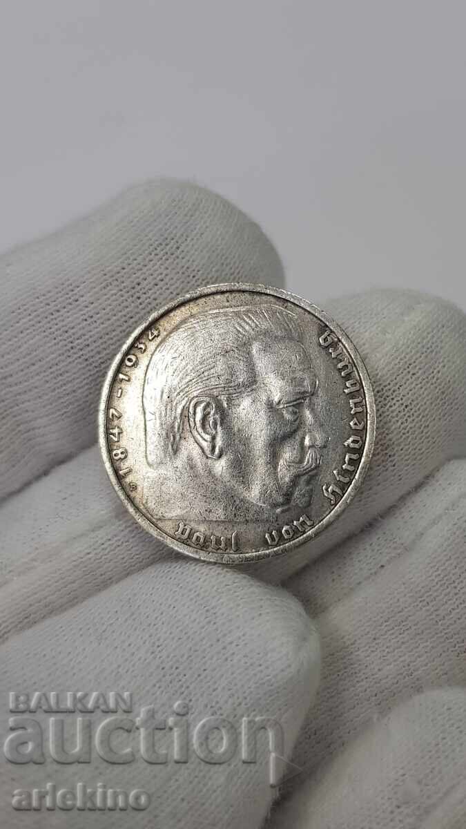 Колекционна сребърна монета 2 марки 1938 Германия - 5 Колекционна сребърна монета 2 марки 1938 Германия - 5