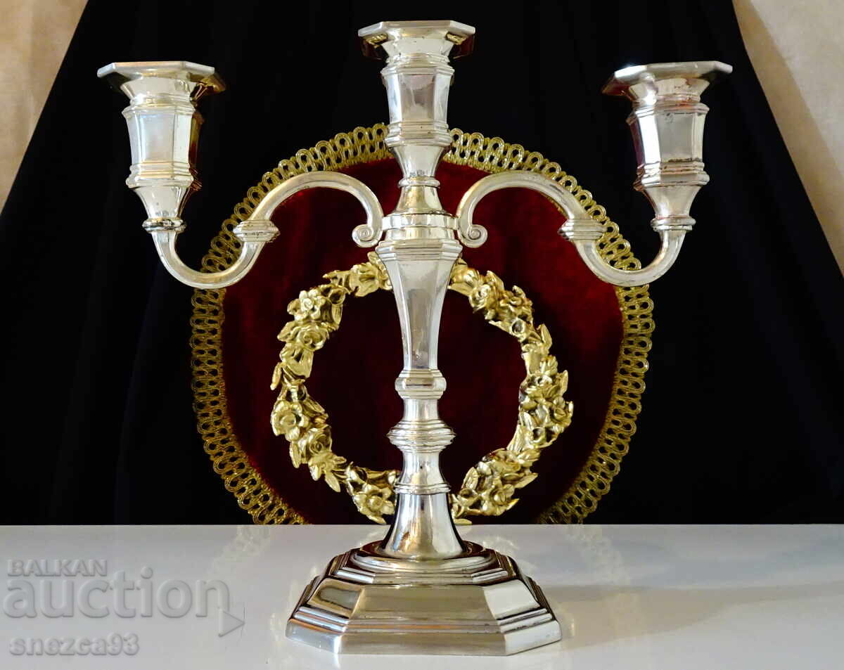 Livrarea Sfeșnic argintat triplu, sfeșnic triplu din cupru Livrarea Sfeșnic argintat triplu, sfeșnic triplu din cupru