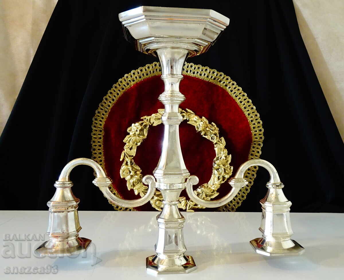 Sfeșnic argintat triplu, sfeșnic triplu din cupru - 5 Sfeșnic argintat triplu, sfeșnic triplu din cupru - 5