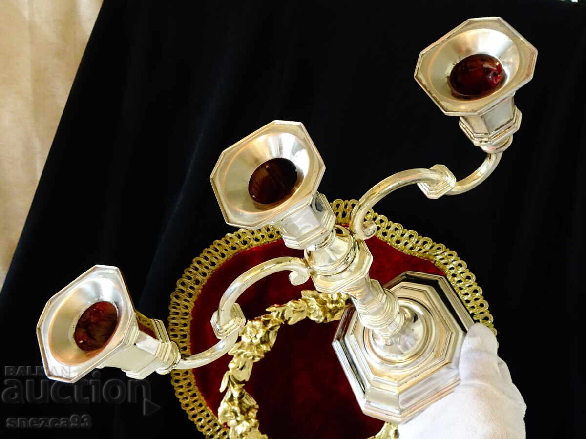 Sfeșnic argintat triplu, sfeșnic triplu din cupru - 6 Sfeșnic argintat triplu, sfeșnic triplu din cupru - 6