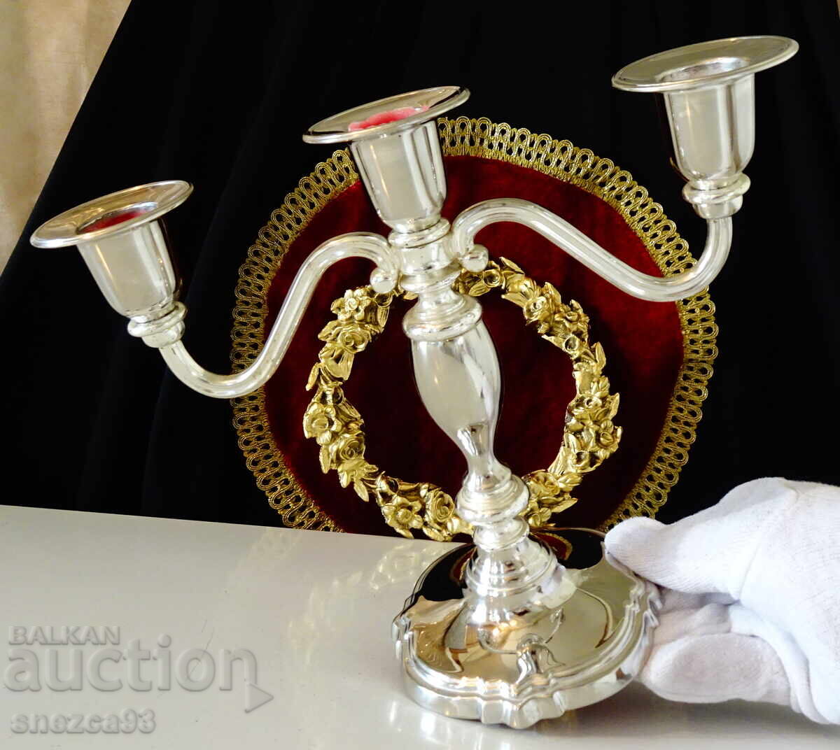 Silver-plated triple candlestick, Victorian triple candlestick with price € 40.00 | 78.23 BGN
