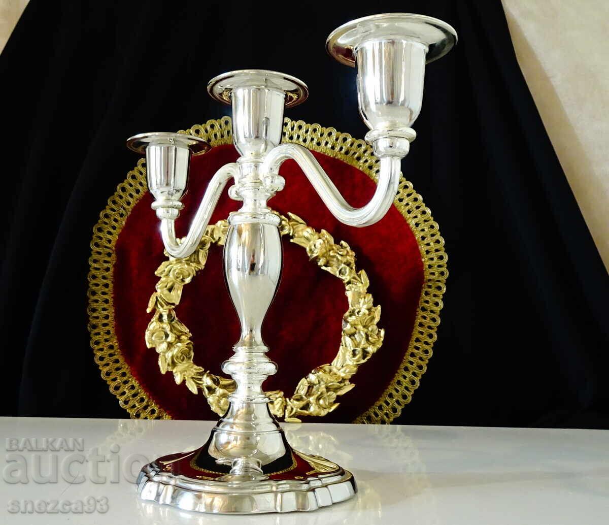 Auction  Silver-plated triple candlestick, Victorian triple candlestick