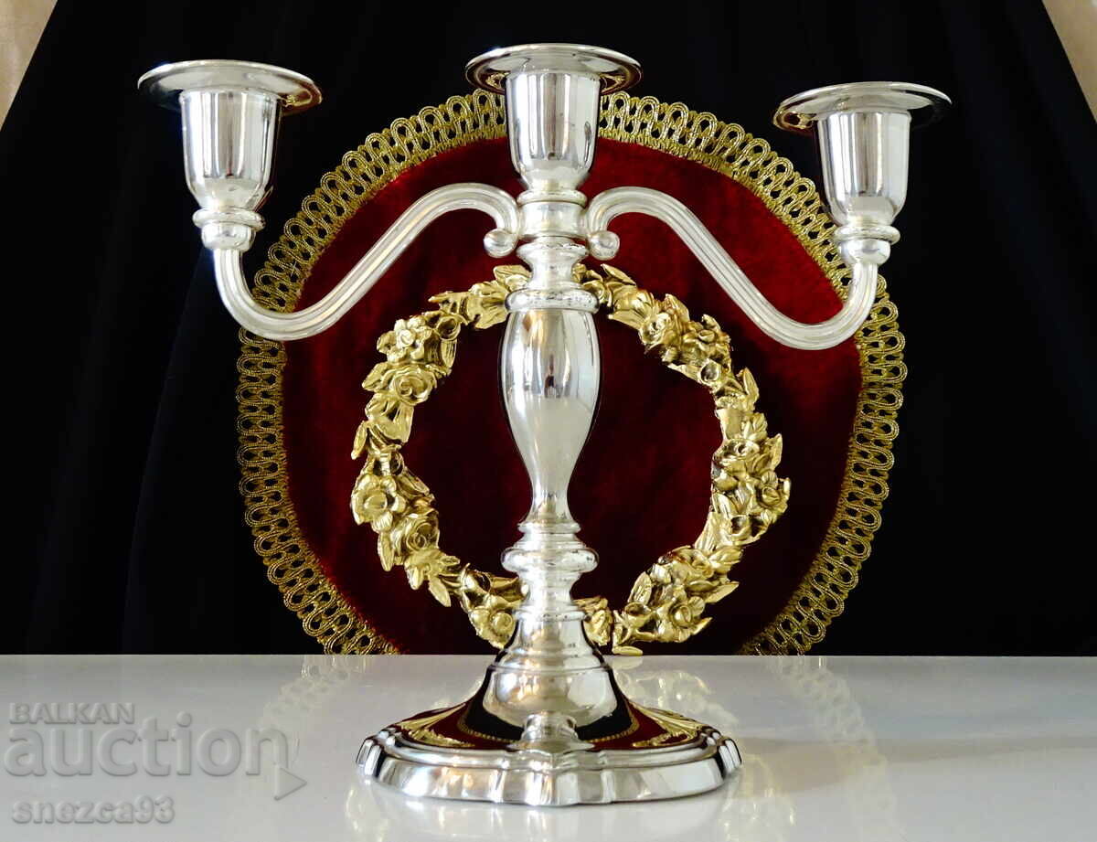 Silver-plated triple candlestick, Victorian triple candlestick - 5
