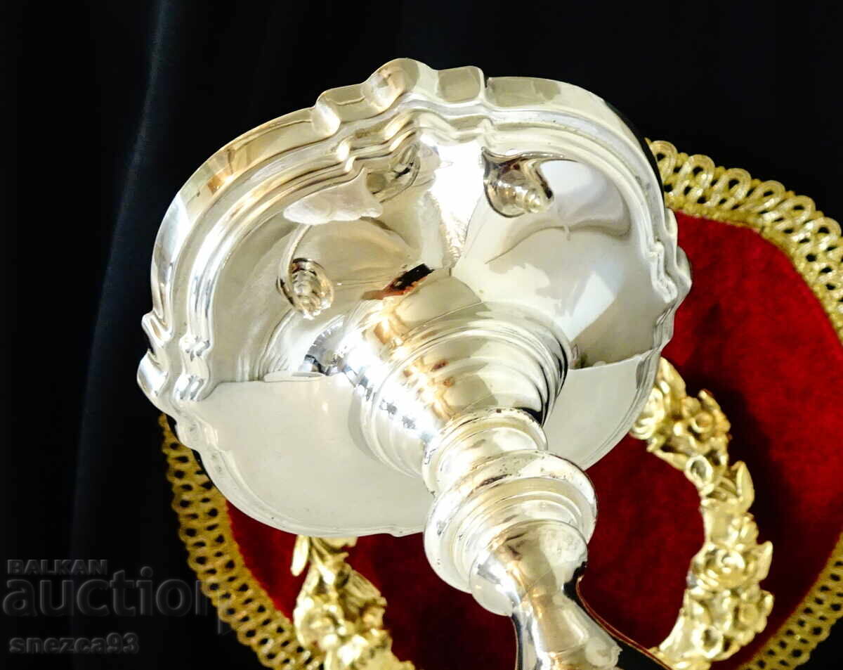 Silver-plated triple candlestick, Victorian triple candlestick - 6